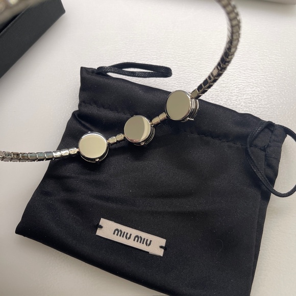 NEW MIU MIU Necklace Choker Crystal Rhinestones Silver with box and dust bag - Picture 5 of 8